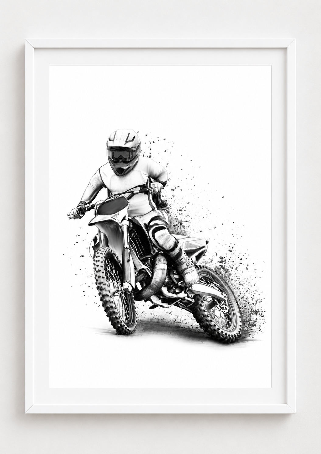 Motocross Rider Fine Art Print — rectangular A4/A3 white frame mockup