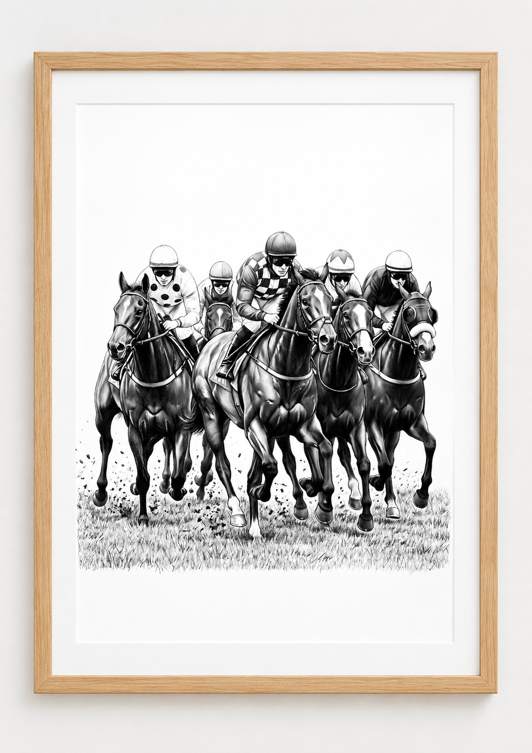 Horse Racing Fine Art Print — rectangular A4/A3 oak frame mockup