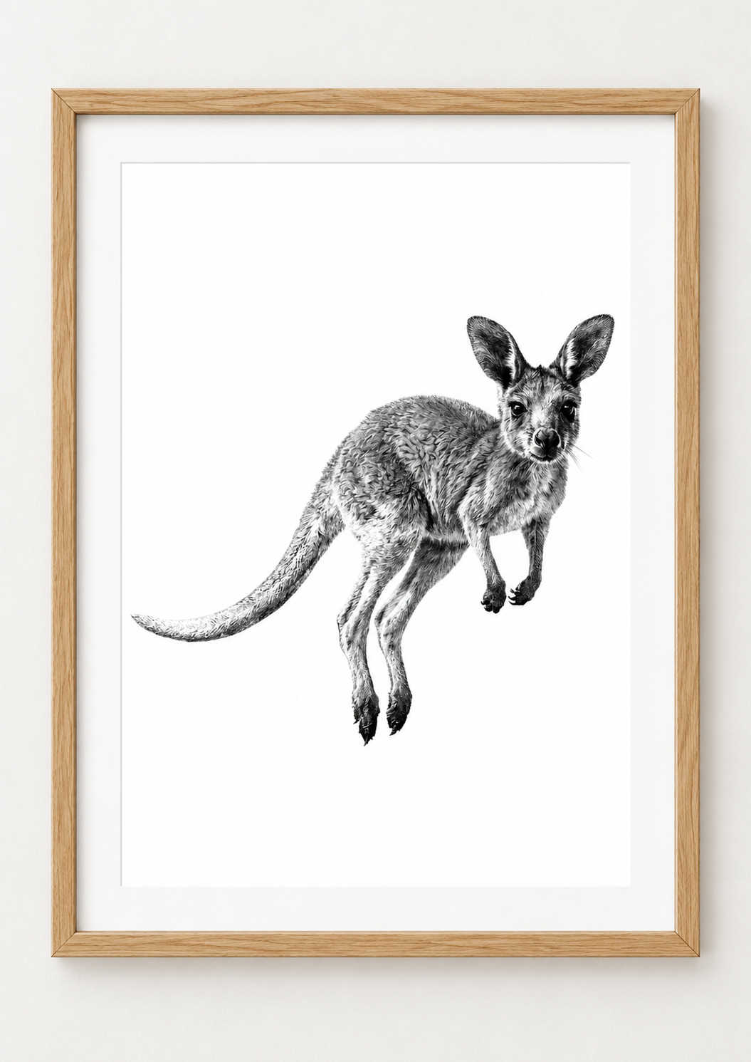 Kangaroo Fine Art Print — rectangular A4/A3 oak frame mockup