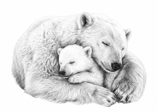 Polar Bear and Cub Fine Art Print — rectangular A4/A3 print artwork