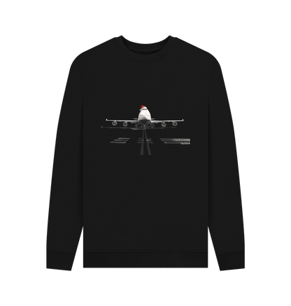 Black Men's Crew Neck Festive 747 Aircraft Sweater Certified Organic Cotton