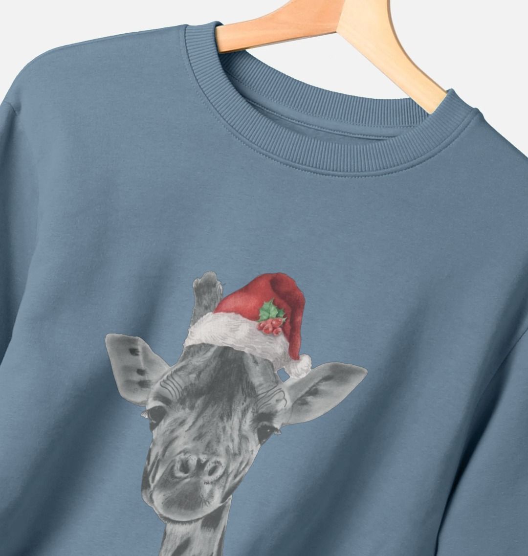 Women's Crew Neck Festive Solo Giraffe Sweater Certified Organic Cotton