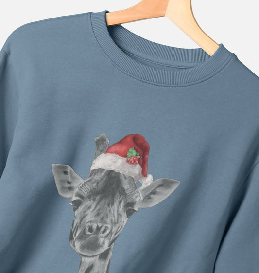 Women's Crew Neck Festive Solo Giraffe Sweater Certified Organic Cotton