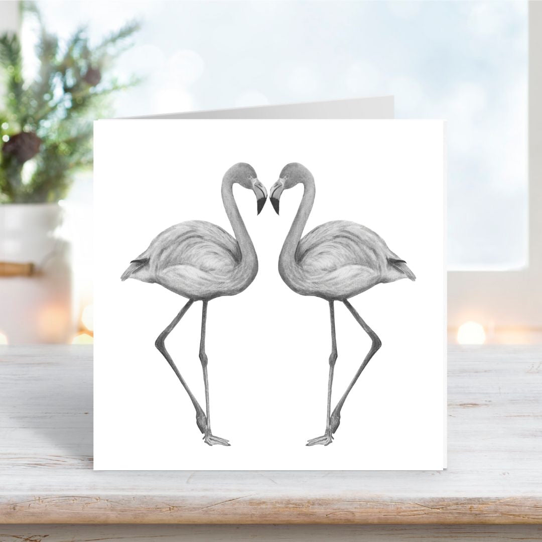 A Hand Drawn Flamingo Couples Greeting Card From Libra Fine Arts