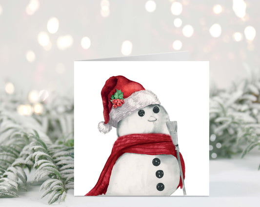 Snowman Festive greeting card, hand-drawn illustration for the holiday season