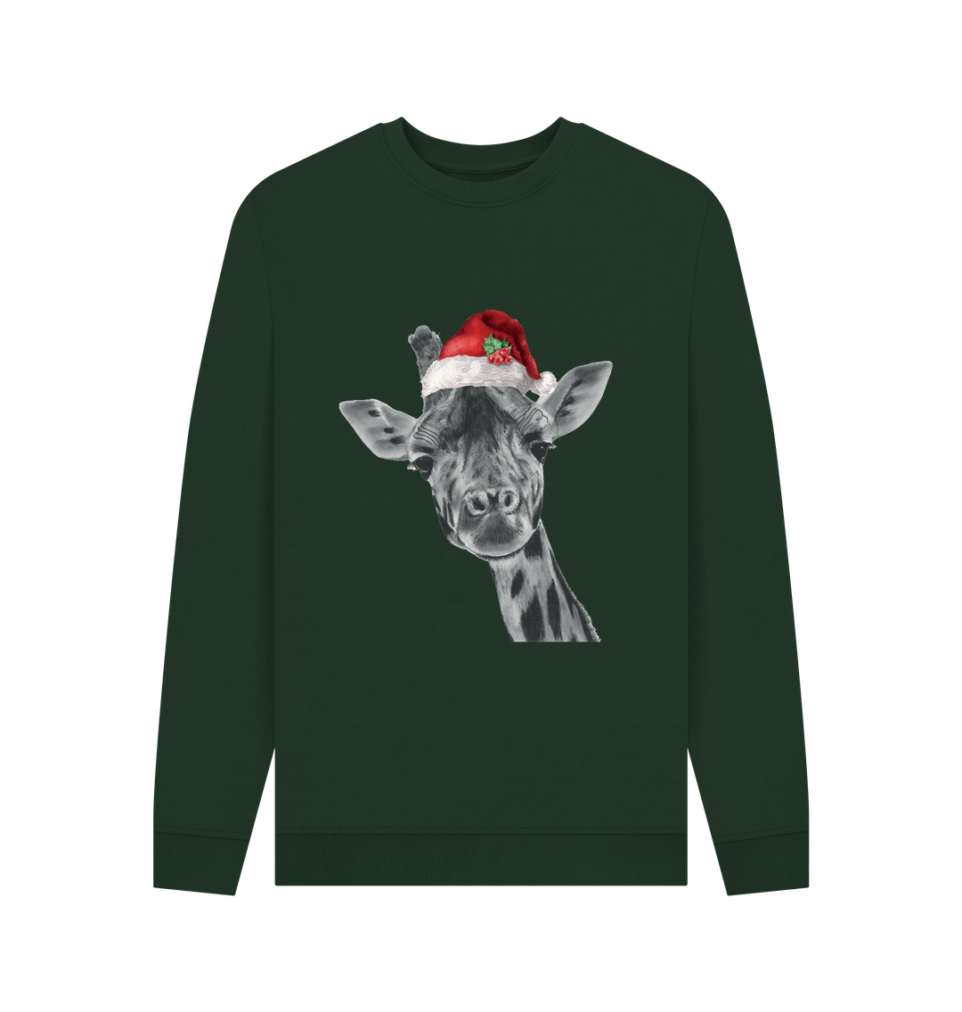 Evergreen Men's Crew Neck Festive Giraffe Sweater Certified Organic Cotton