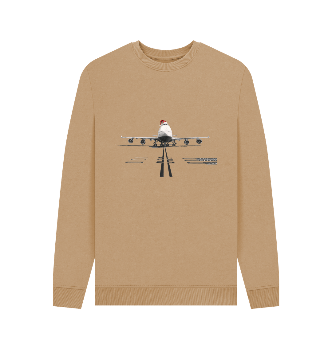 Sand Men's Crew Neck Festive 747 Aircraft Sweater Certified Organic Cotton