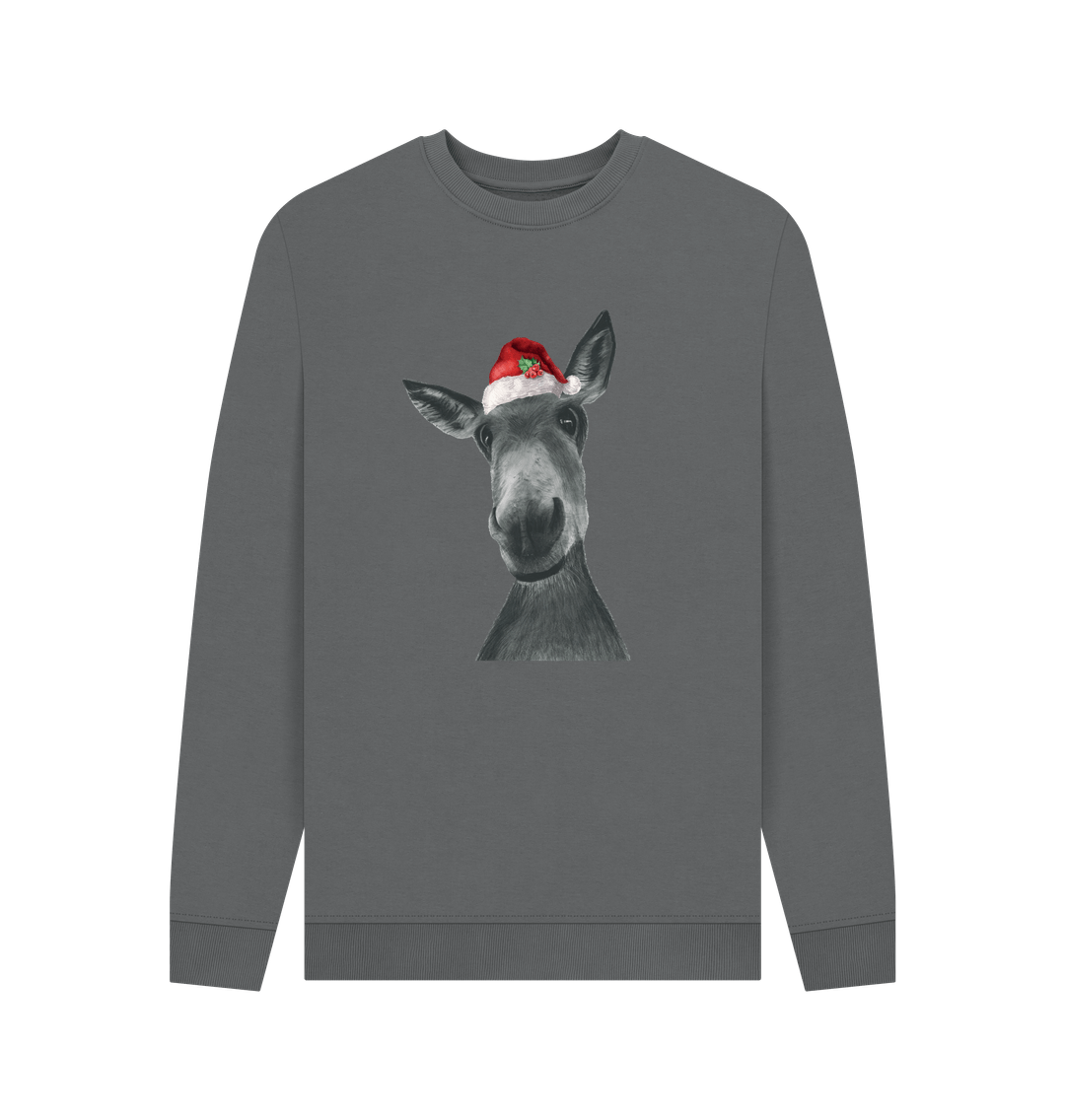Slate Grey Men's Crew Neck Festive Donkey Sweater Certified Organic Cotton