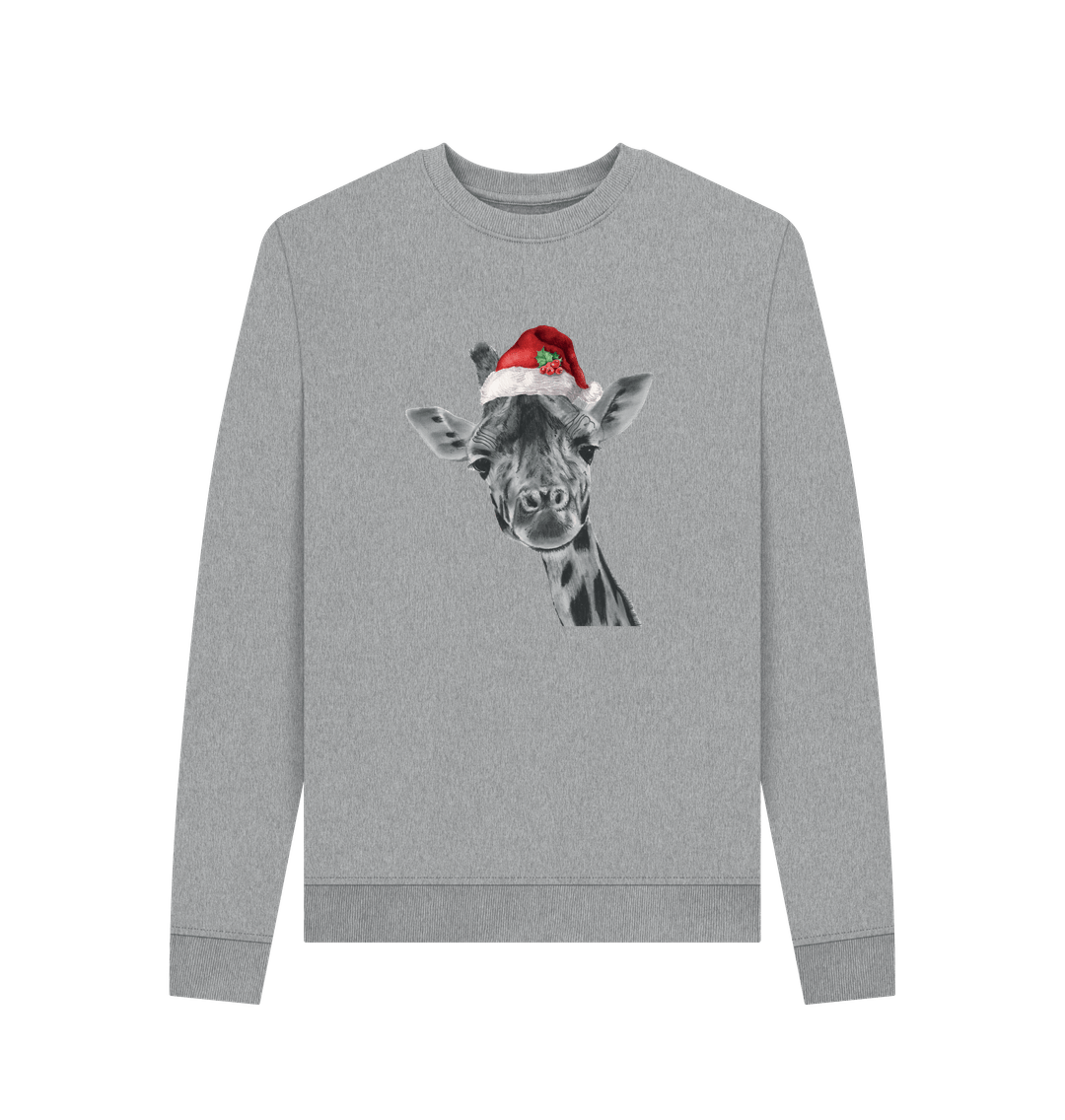 Light Heather Women's Crew Neck Festive Solo Giraffe Sweater Certified Organic Cotton