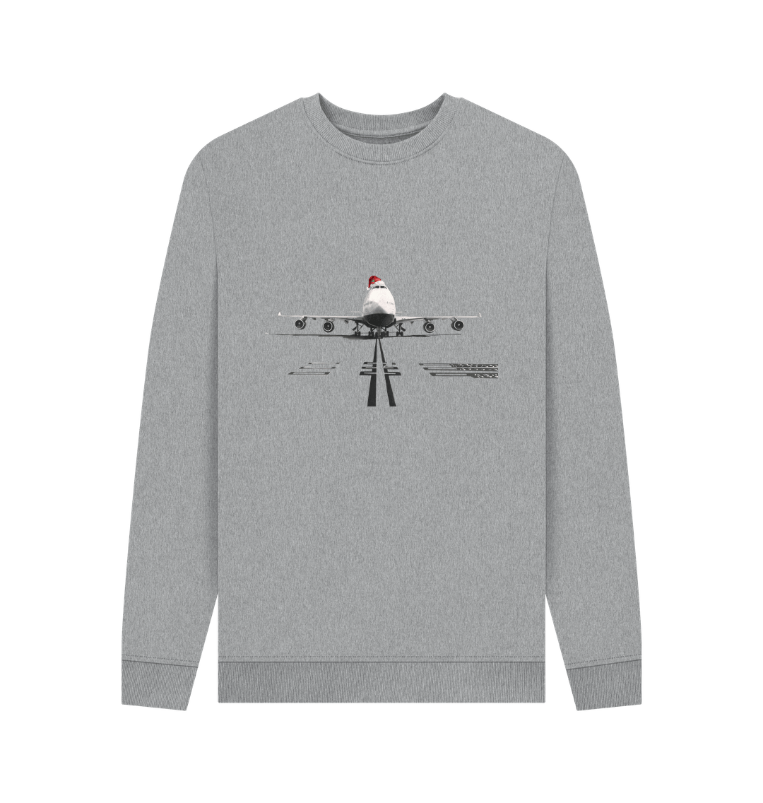 Light Heather Men's Crew Neck Festive 747 Aircraft Sweater Certified Organic Cotton