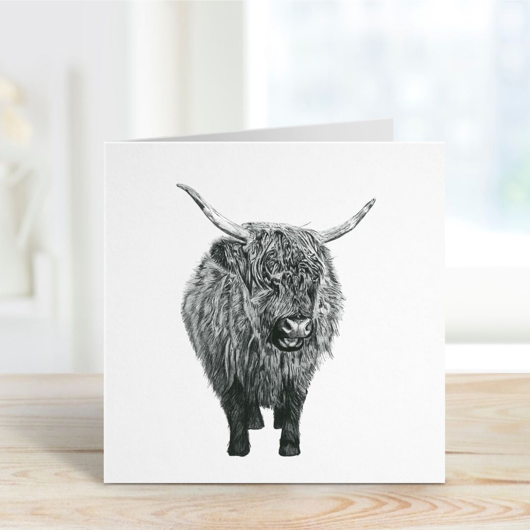 A Hand Drawn Baby Highland Cow Greeting Card From Libra fine Arts