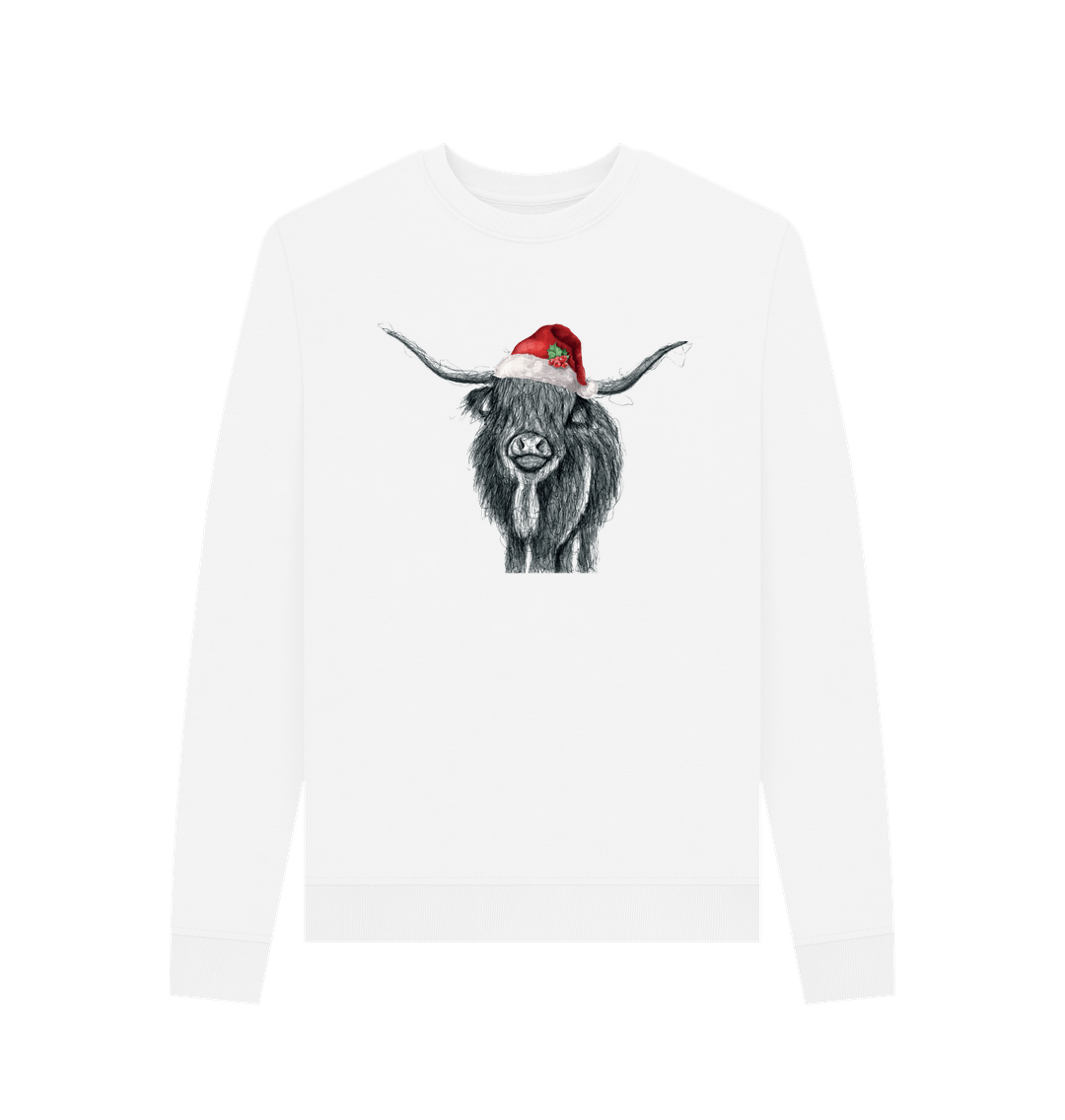 White Woman's Crew Neck Festive Highland Cow Sweater Certified Organic Cotton