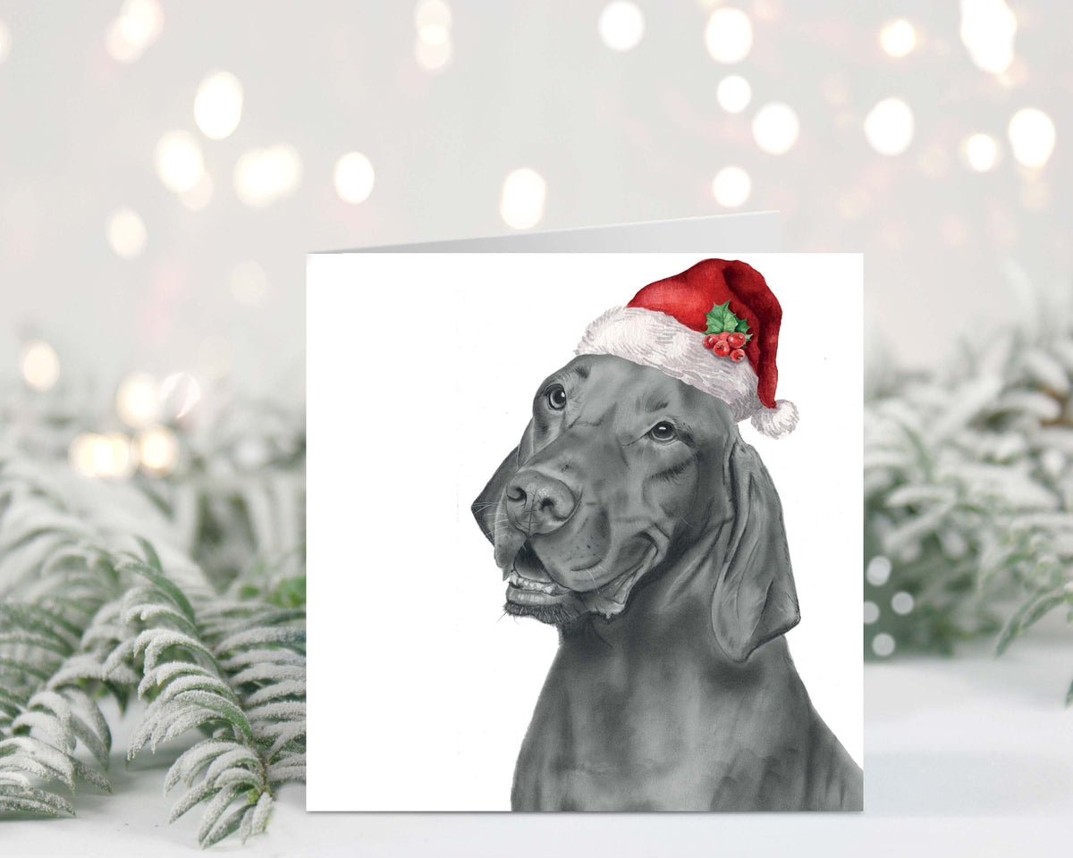 Chara the Hungarian Vizsla Santa Hat Festive Christmas Card