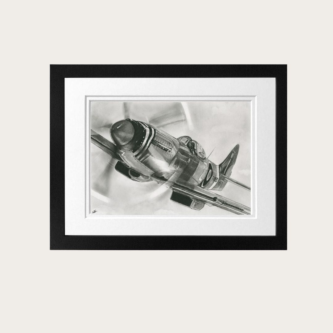 Libra_Fine_Arts_Hand_Drawn_Spitfire_Aircraft_Drawing_in_Black_Frame. The perfect birthday present or christmas present or anniversary gift  for  spitfire fans and WW2 history entusiasts