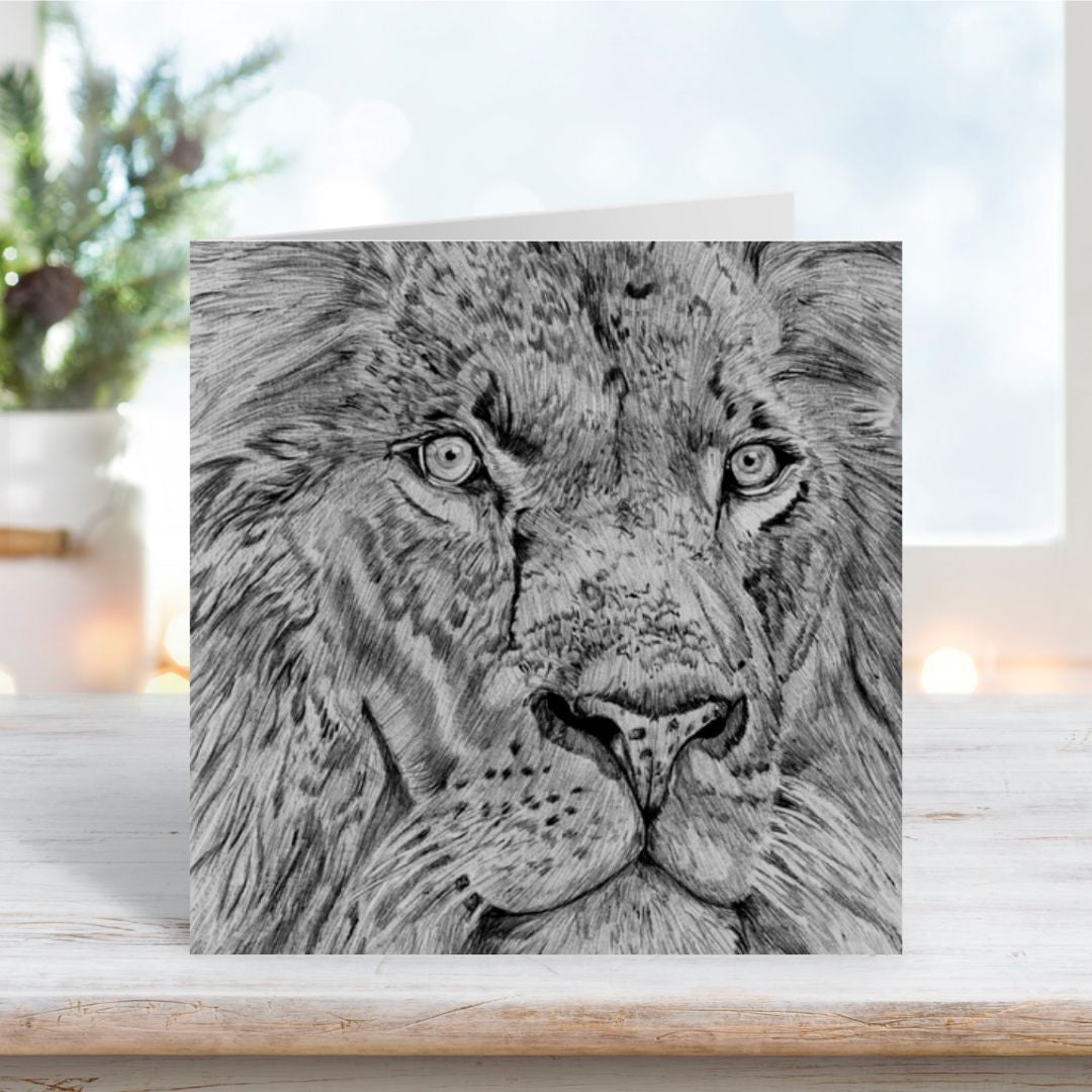 A Hand Drawn Lion  Greeting Card From Libra Fine Arts