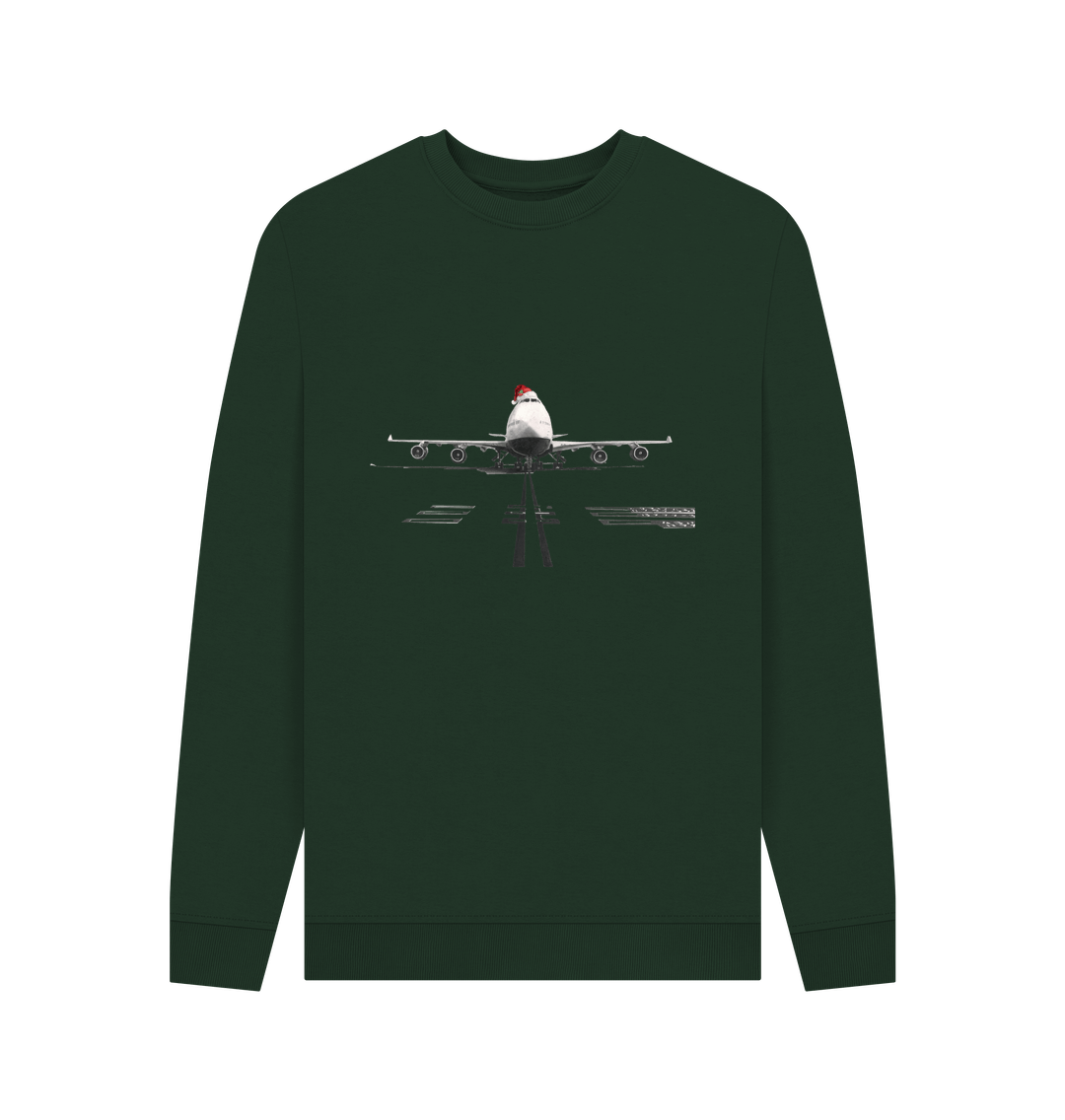 Evergreen Men's Crew Neck Festive 747 Aircraft Sweater Certified Organic Cotton