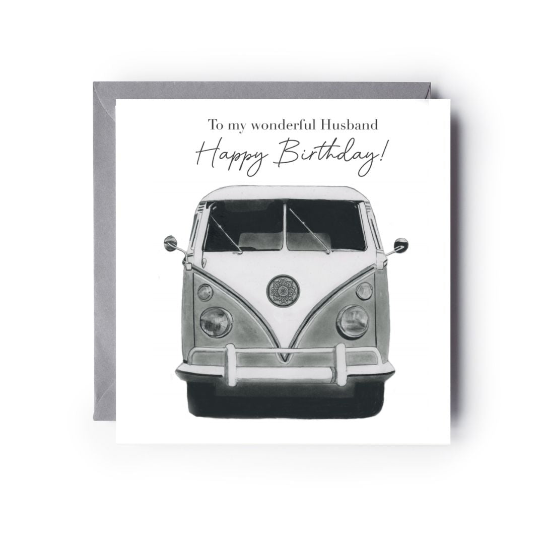 Happy Birthday To A Wonderful  Husband Camper Car Card