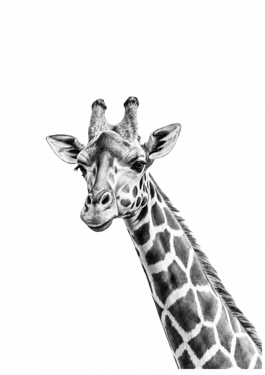 Giraffe Fine Art Print – Elegant Hand-Drawn Wildlife Illustration — rectangular A4/A3 print artwork