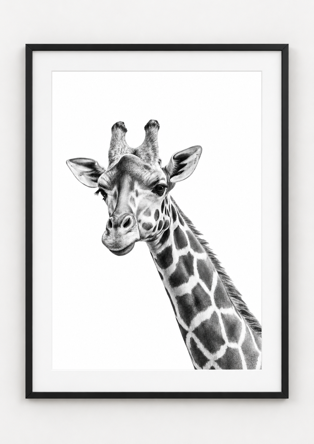 Giraffe Fine Art Print – Elegant Hand-Drawn Wildlife Illustration — rectangular A4/A3 black frame mockup