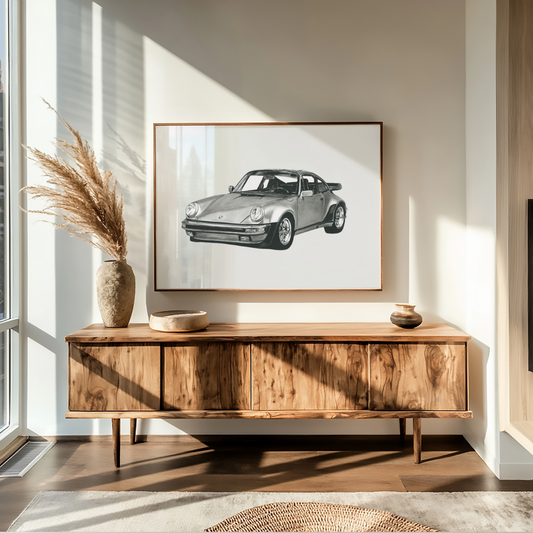 German Sports Car Fine Art Print – Hand-Drawn Classic Automotive Art
