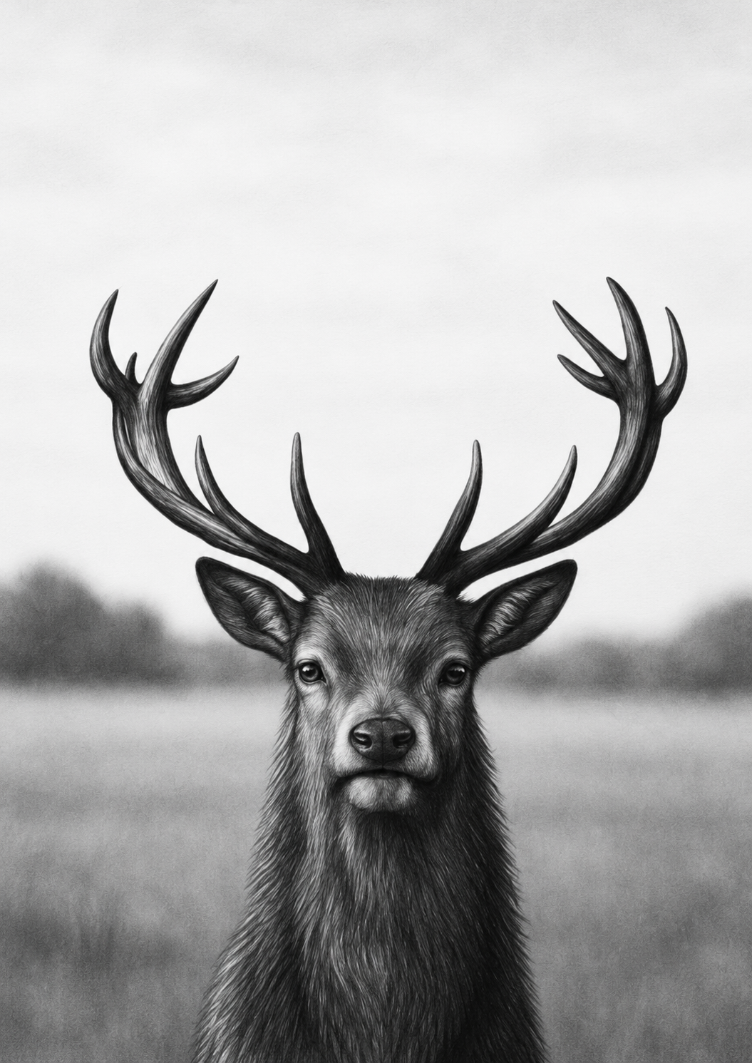 The Stag Fine Art Print – Hand-Drawn Majestic Wildlife Illustration – unframed artwork