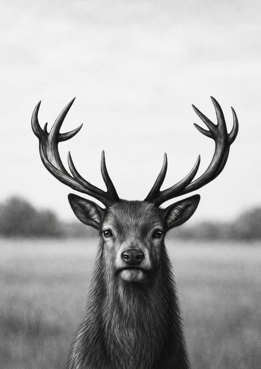 The Stag Fine Art Print – Hand-Drawn Majestic Wildlife Illustration – unframed artwork