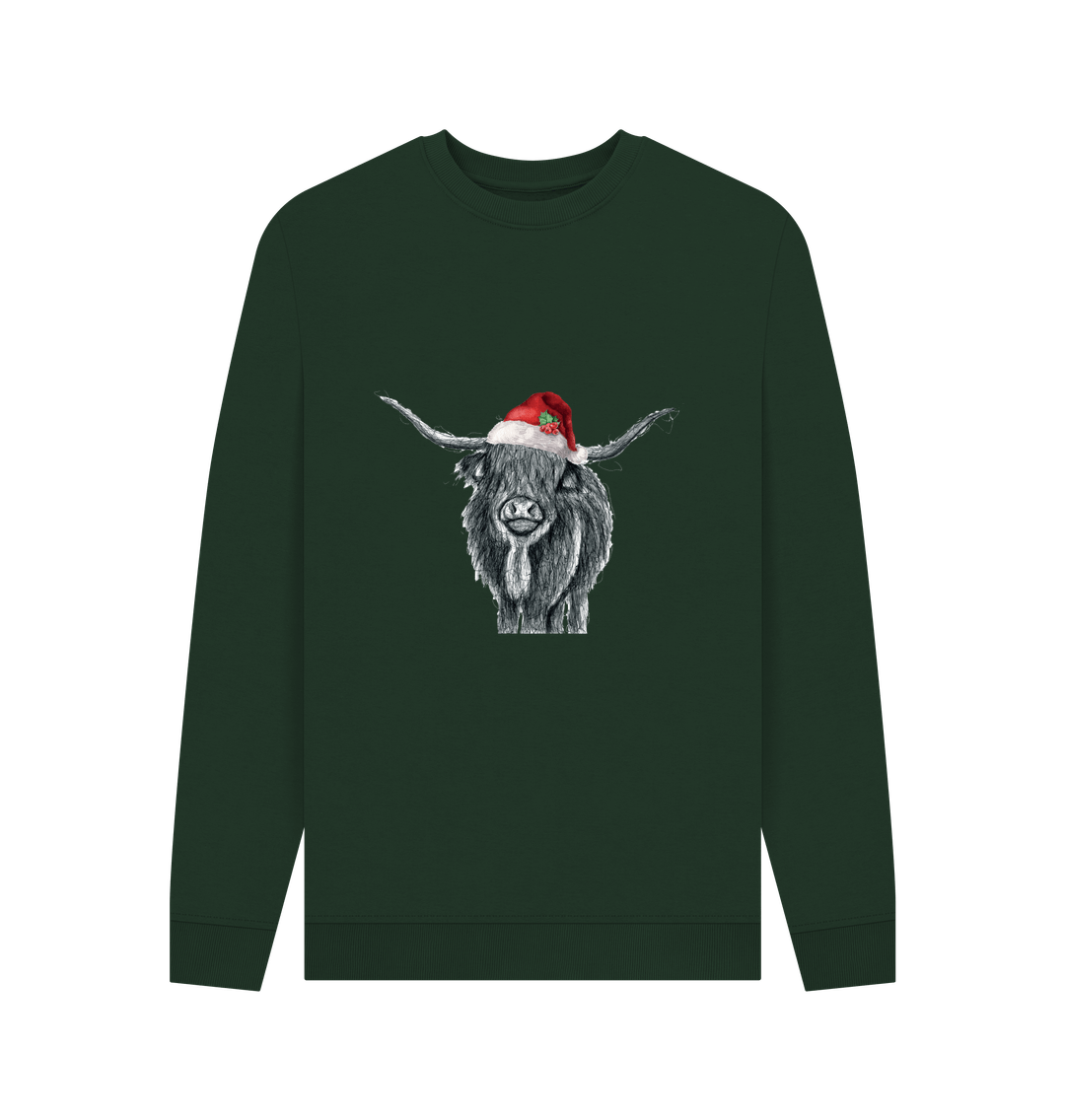 Evergreen Men's Crew Neck Festive Highland Cow Sweater Certified Organic Cotton