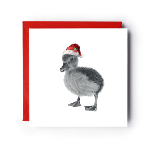 Duckling Santa Hat Festive Christmas Card — card with red envelope
