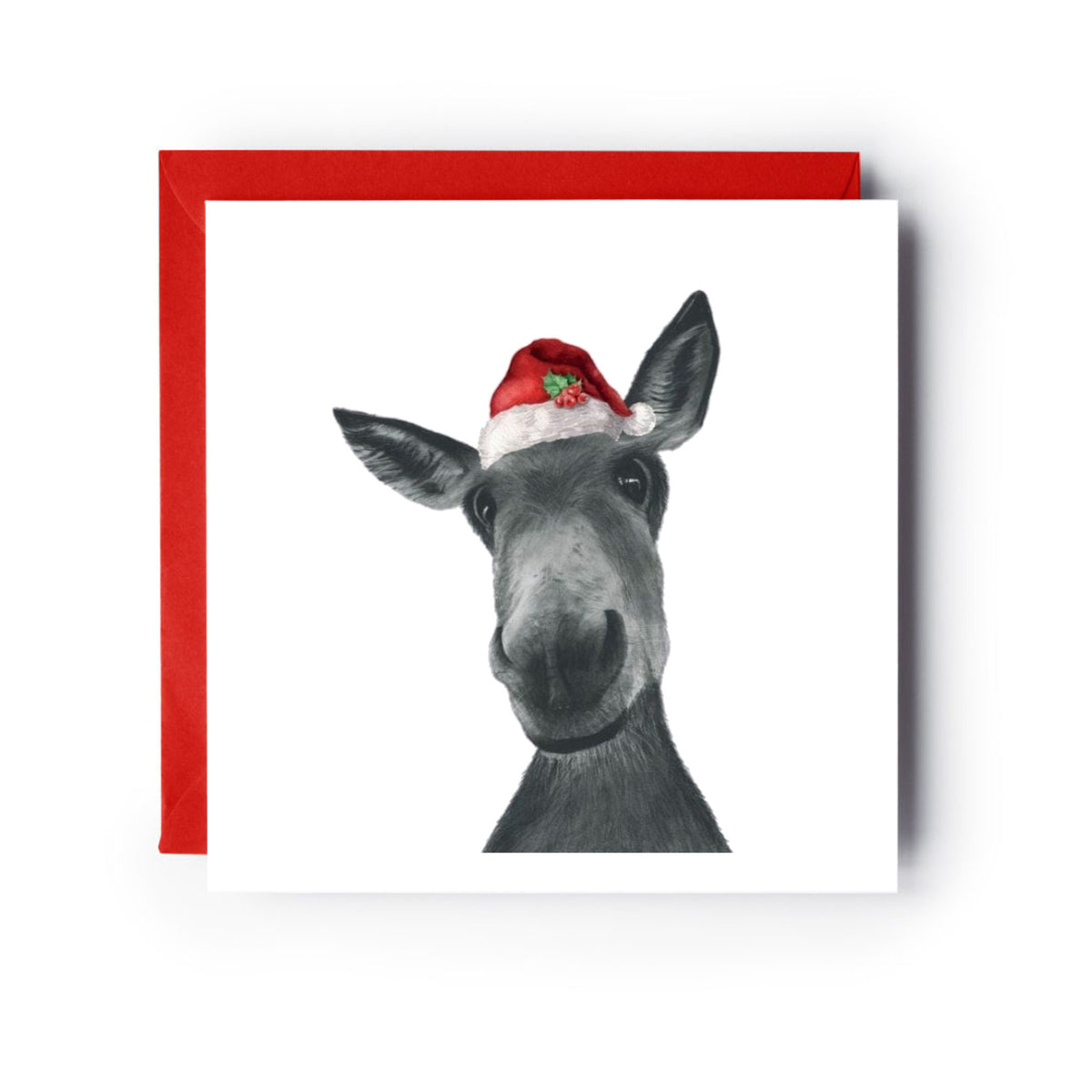 Christmas Sirus the Donkey Santa Hat Festive Christmas Card — card with red envelope