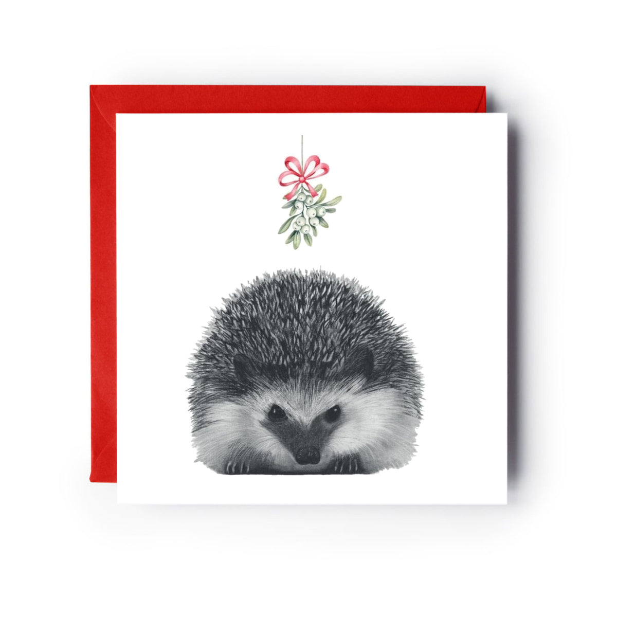 Christmas Mistletoe Hedgehog Festive Christmas Card — card with red envelope