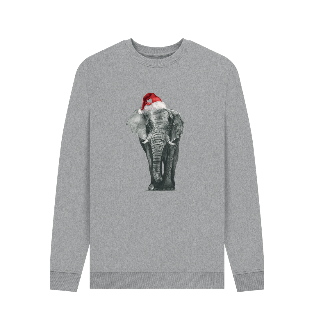 Light Heather Men's Crew Neck Festive Elephant Sweater Certified Organic Cotton