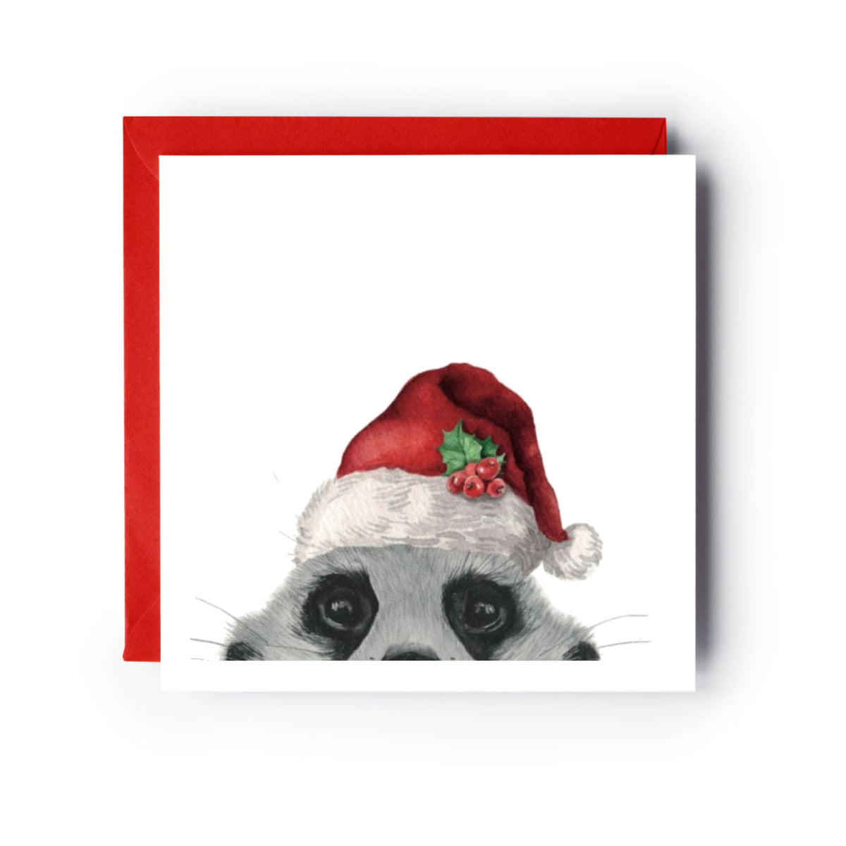 Myra the Peeking Meerkat Santa Hat Festive Christmas Card — card with red envelope
