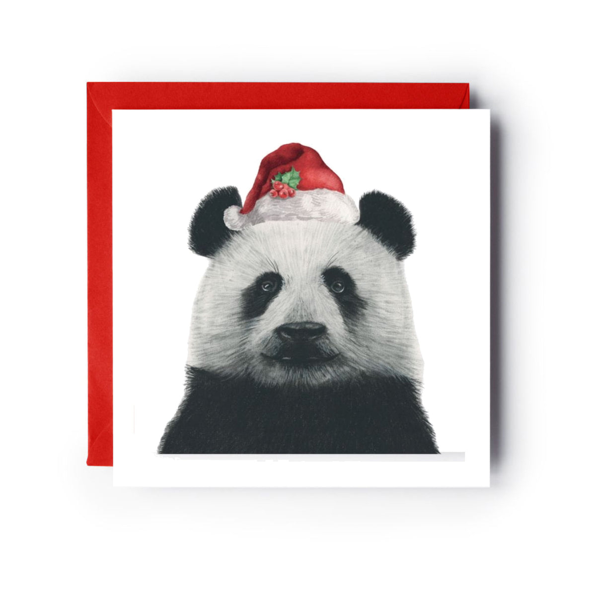 Cepheus the Panda Santa Hat Festive Christmas Card — card with red envelope
