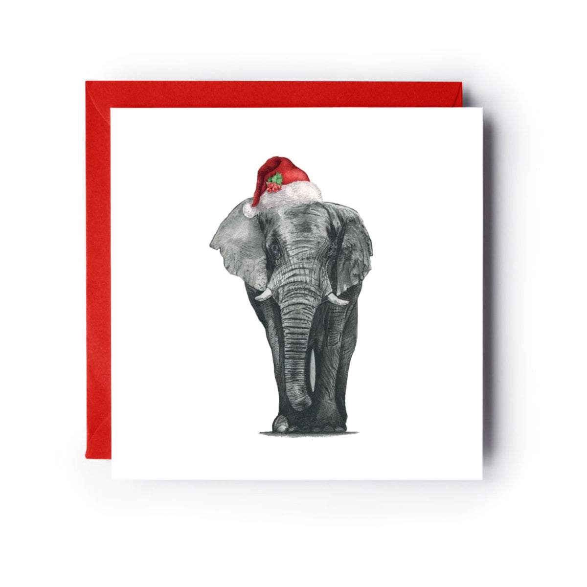 Atik the Elephant Santa Hat Festive Christmas Card — card with red envelope