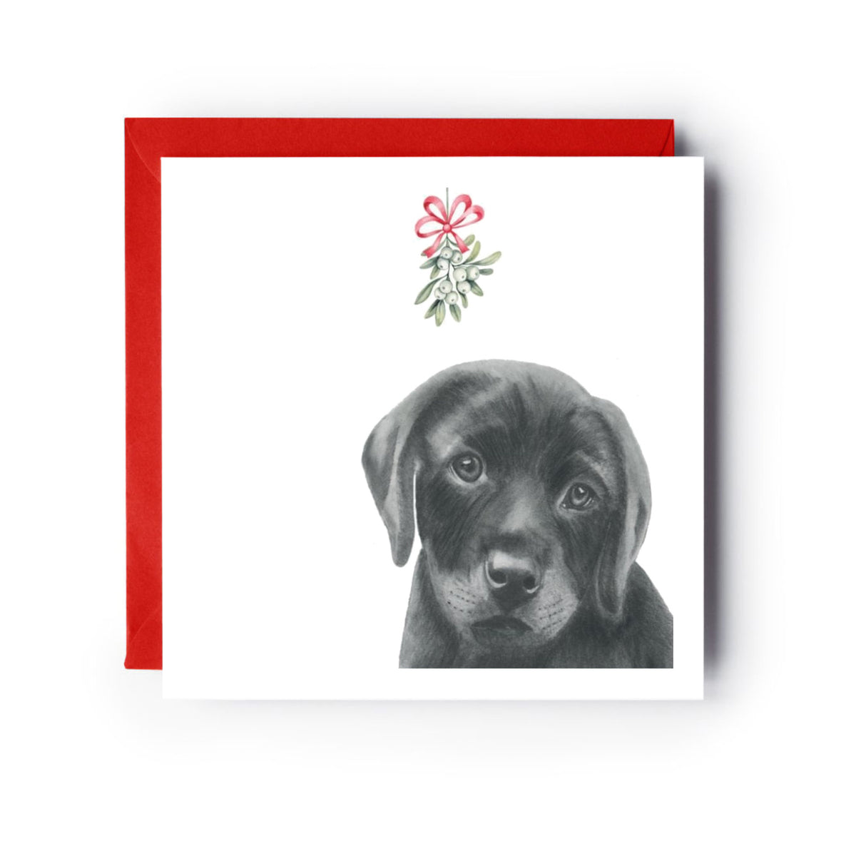 Mimosa the Labrador Mistletoe Christmas Card — card with red envelope