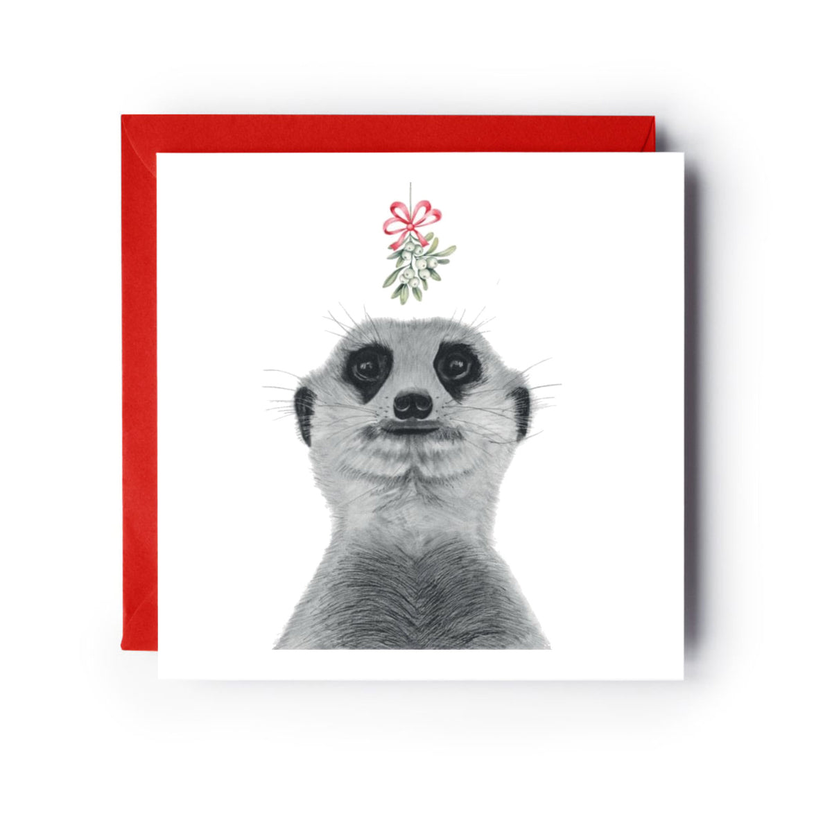 Meerkat Mistletoe Kisses Christmas Greeting Card — card with red envelope