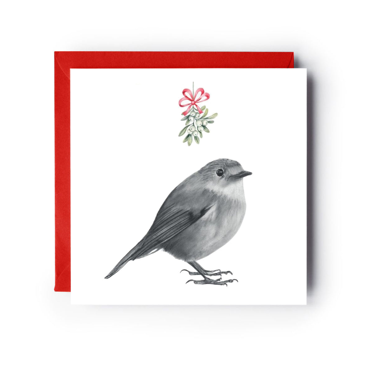 Robin Mistletoe Christmas Greeting Card — card with red envelope