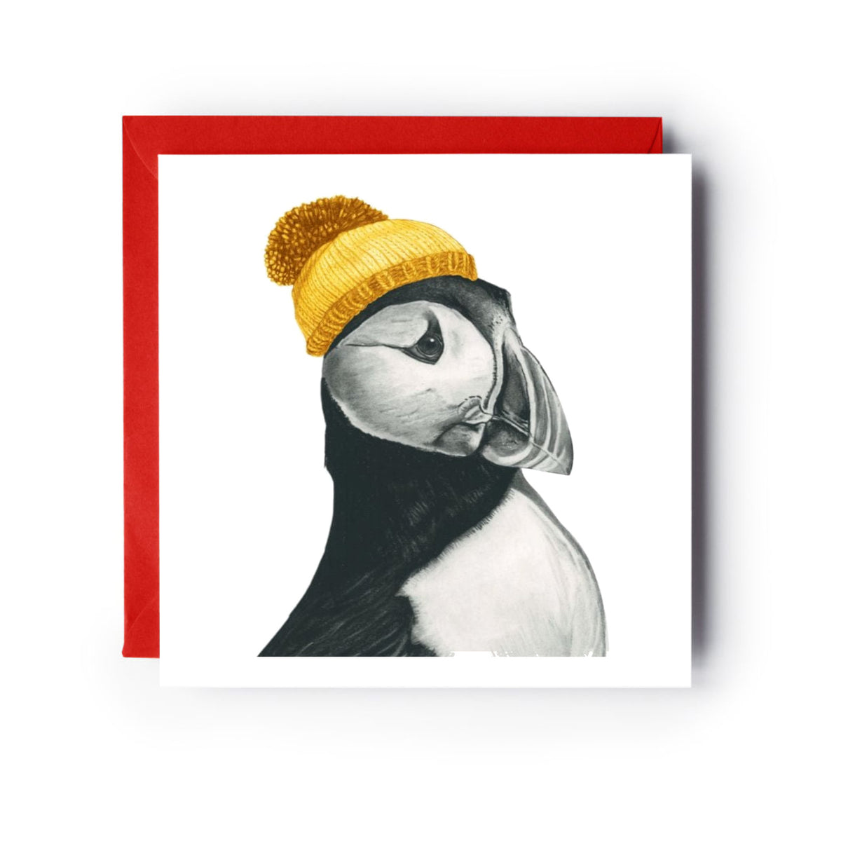 Winter Puffin Greeting Card — card with red envelope