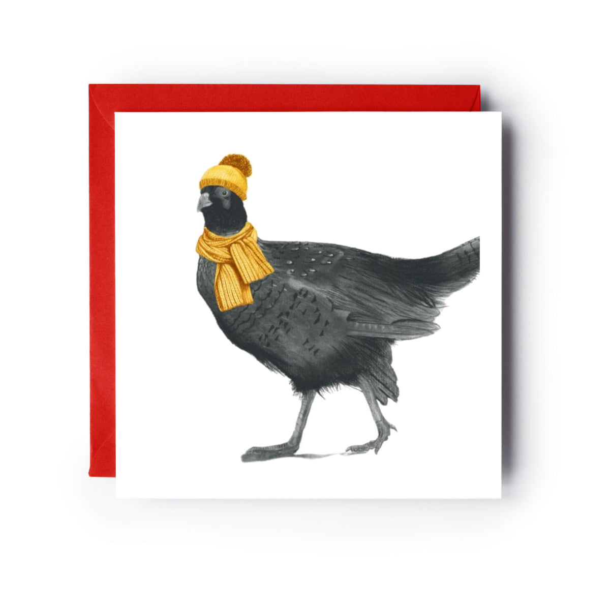Winter Pheasant Greeting Card — card with red envelope