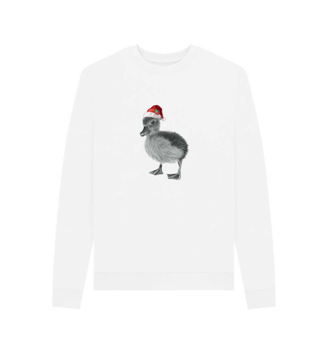 White Women's Crew Neck Festive Duckling Sweater Certified Organic Cotton