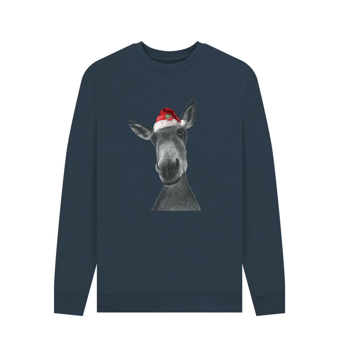 Navy Blue Men's Crew Neck Festive Donkey Sweater Certified Organic Cotton