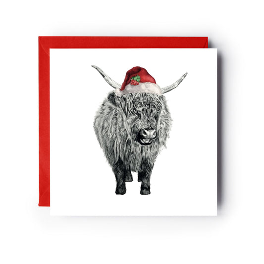 Christmas Baby Highland Cow Christmas Card — card with red envelope