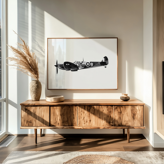 Flying Home Spitfire Fine Art Print – Hand-Drawn WWII Aircraft Illustration