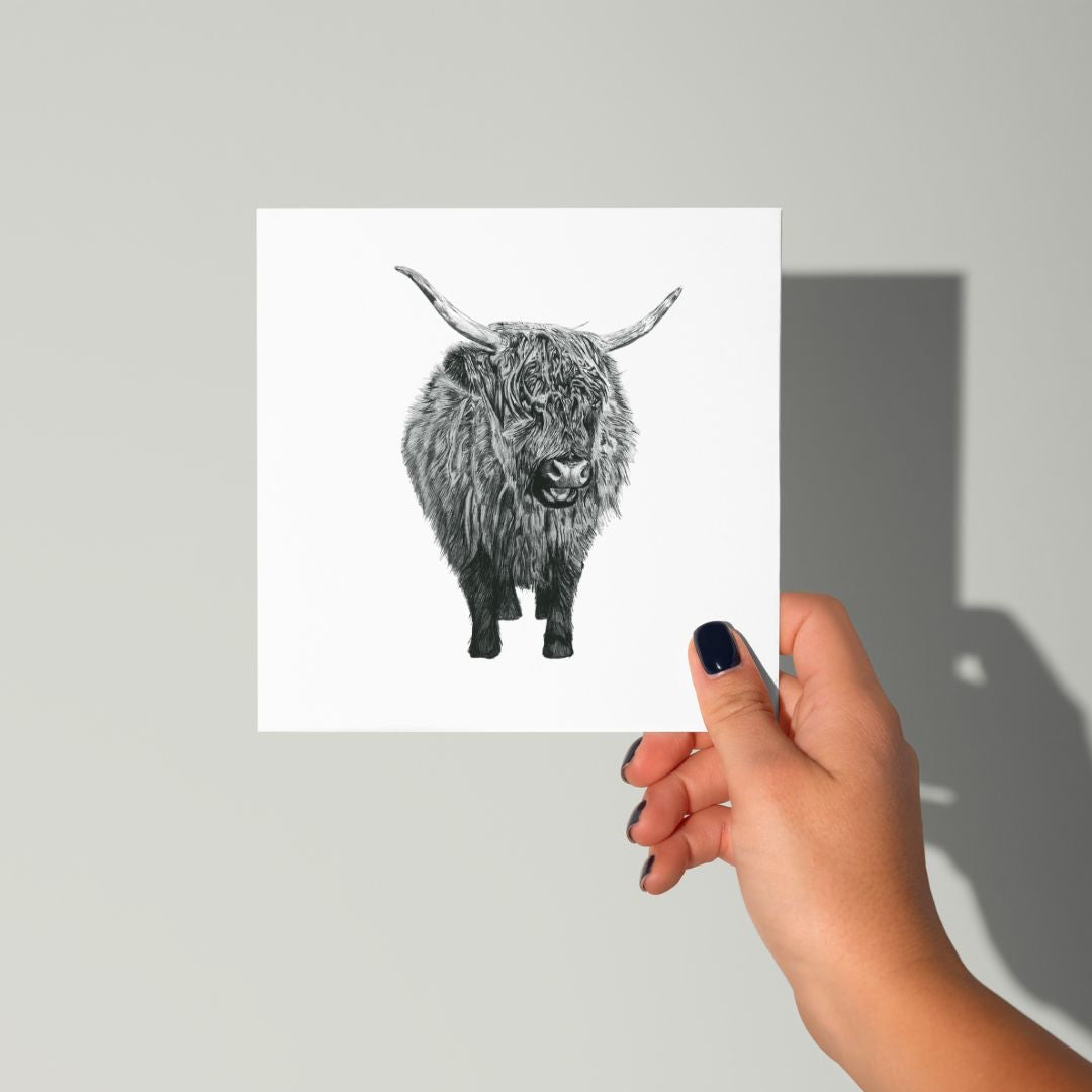 A Hand Drawn  Highland Cow Greeting Card from Libra Fine Arts