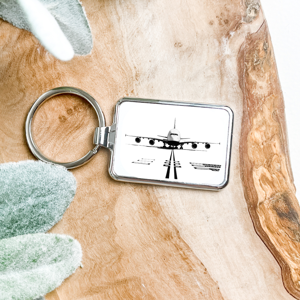 "Silver A380 metal keyring featuring a detailed airplane design with sturdy keyring loop