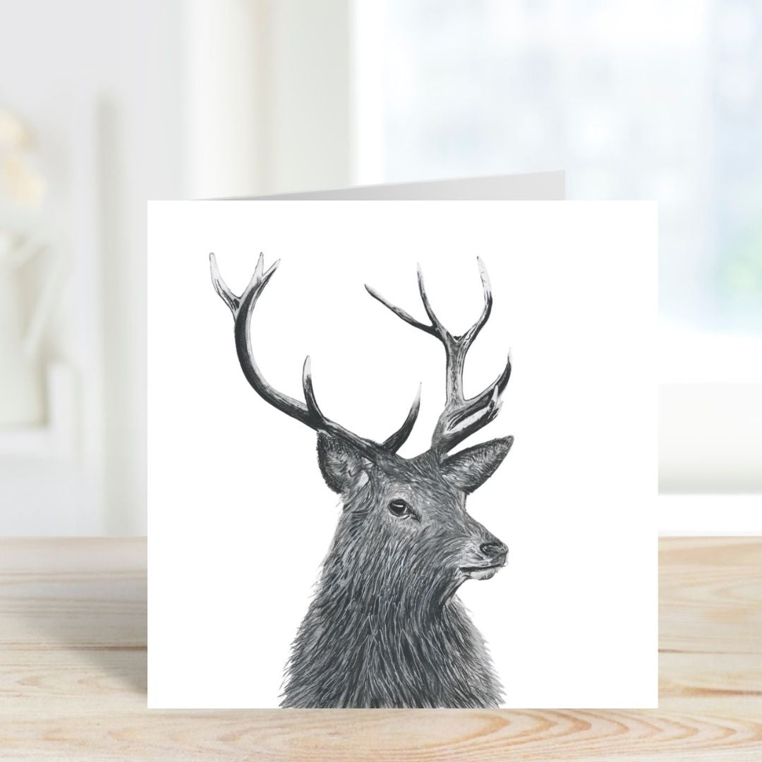 A Hand Drawn Stag Standing Greeting Card from Libra Fine Arts, showcasing a majestic stag illustration, elegantly displayed upright
