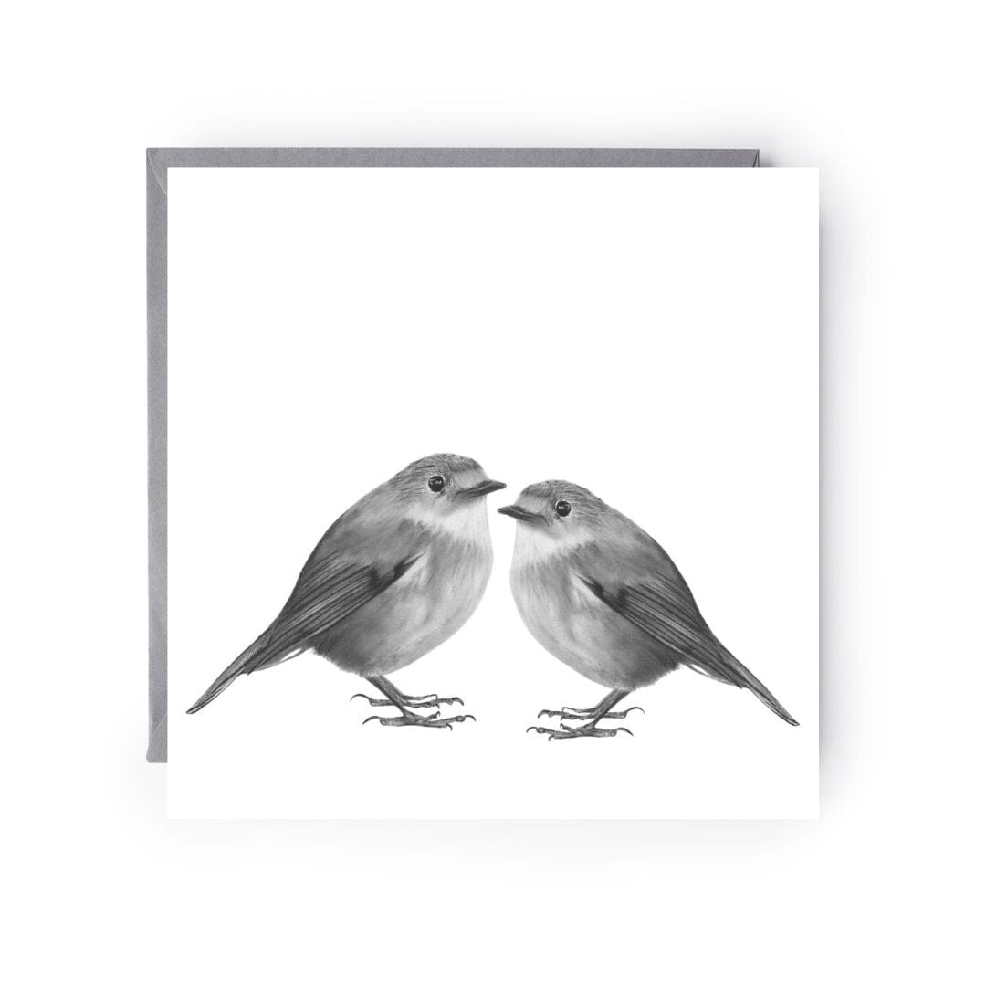 A Hand Drawn Two Robins Greeting Card From Libra Fine Arts. Thjs beautiful hand dfawn robin card is a beautiful sympathy card or birthday card for people knowning loved ones arew near -  perfect for bird lovers Ideal as a birthday card or general greeting card."

