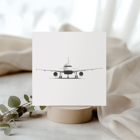 Stunning hand-drawn Airbus A320 greeting card, featuring intricate aircraft details, perfect for aviation enthusiasts, airplane lovers, and those who appreciate aviation art. Ideal for birthdays, congratulations, or any aviation-themed occasion