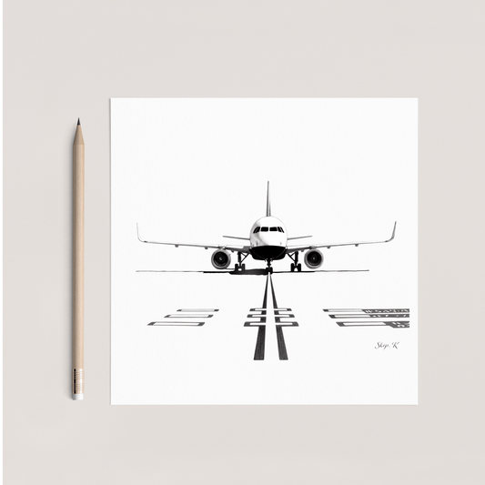 Hand-drawn Airbus A320 aircraft greeting card featuring detailed aviation artwork