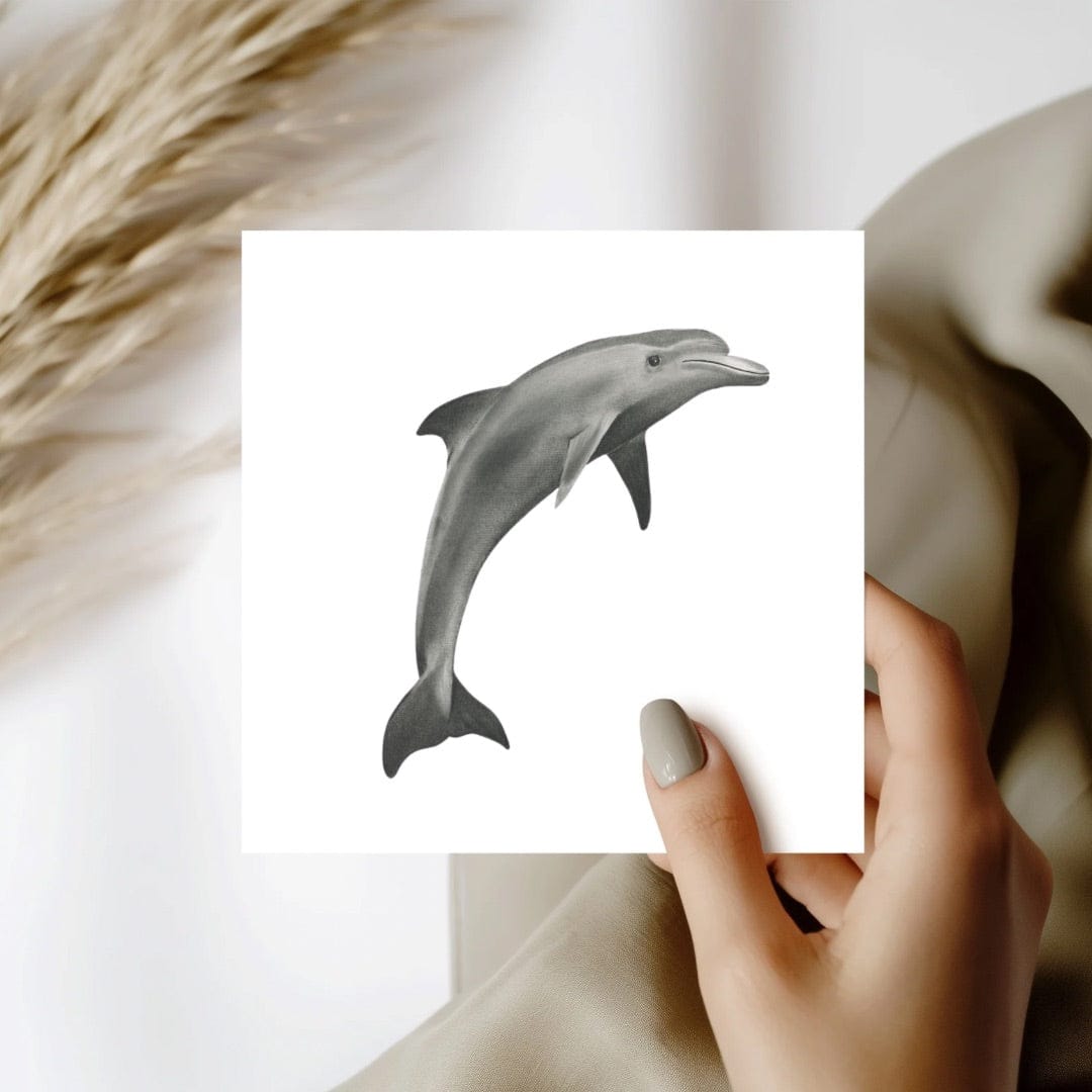 Aries the Dolphin hand-drawn greeting card, ocean-inspired art for marine life lovers, printed on 300gsm FSC certified card